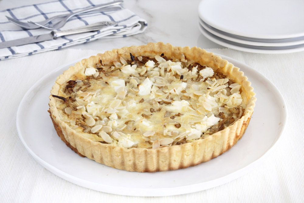 Onion Quiche with Almonds and Parmesan