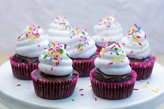 Chocolate Cupcakes with Meringue and Funfetti