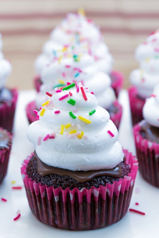 Chocolate Cupcakes with Meringue and Funfetti