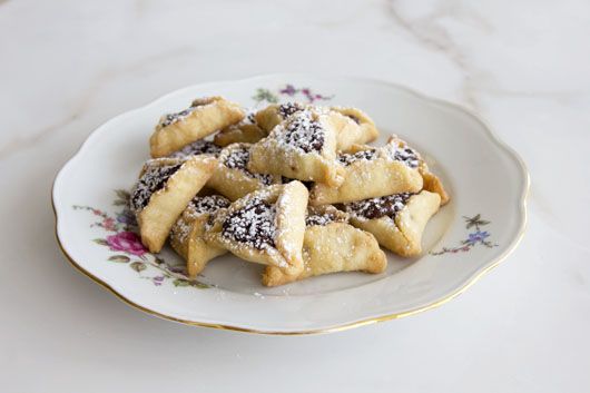 Vegan Hamantaschen Cookies filled with Chocolate and Chestnuts