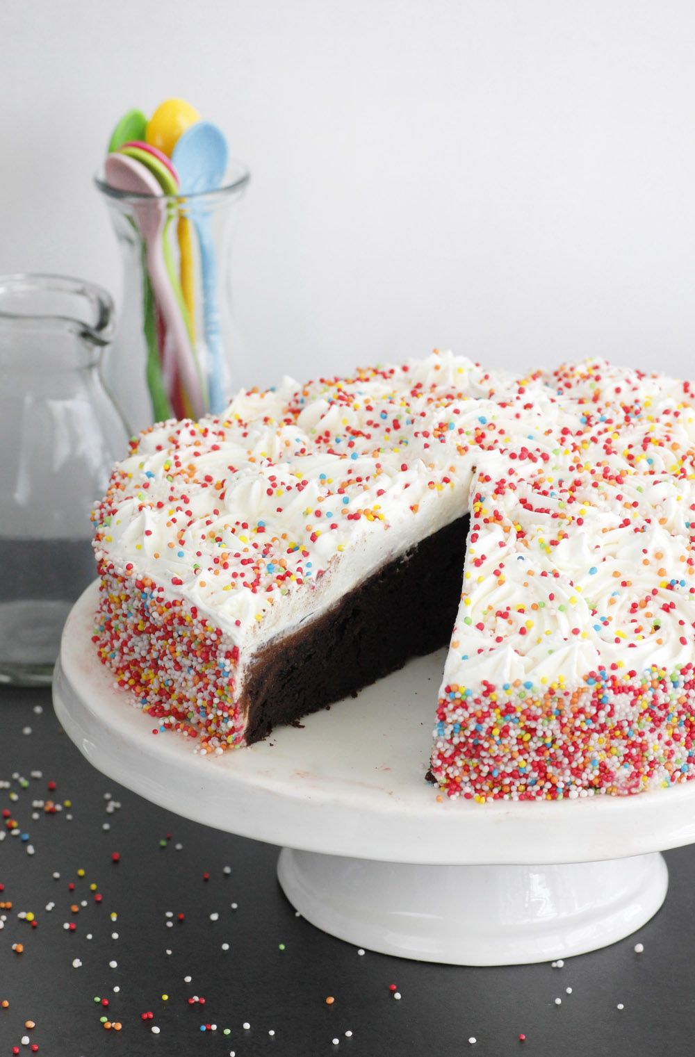 Chocolate Cake with Whipped Cream and Sprinkles