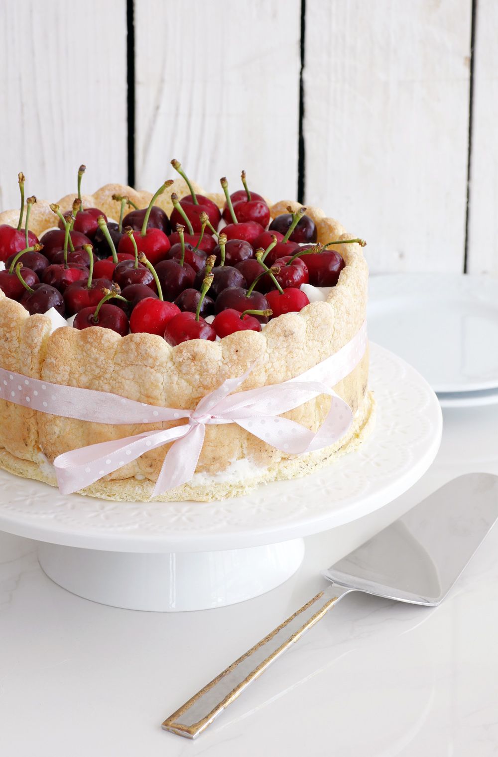 Cherry Charlotte Cake with Mascarpone Mousse