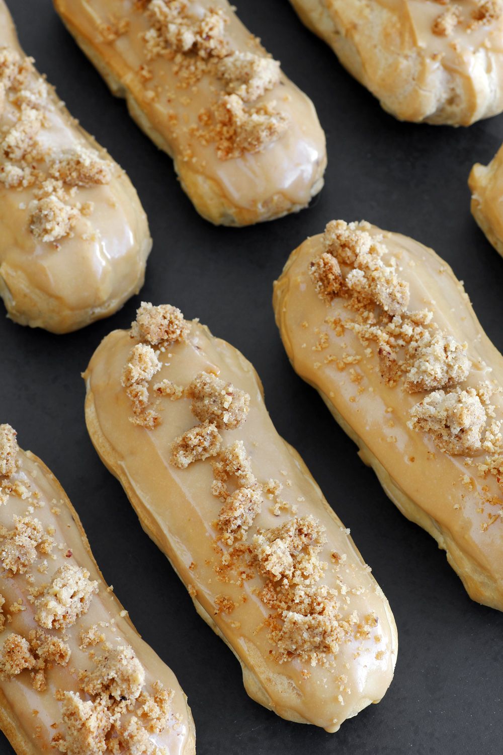 Coffee Eclairs with Pecan Streusel