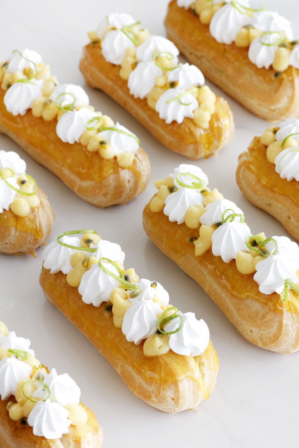 Passion Fruit Eclairs with Italian Meringue