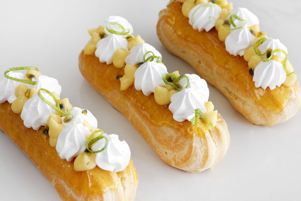 Passion Fruit Eclairs with Italian Meringue